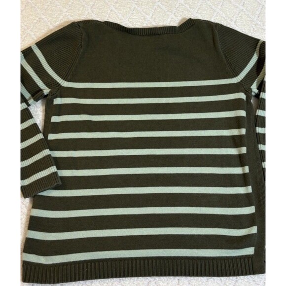 Talbots Long Sleeve Green Striped Women’s Sweater Side Slits Size Mp - Picture 7 of 12